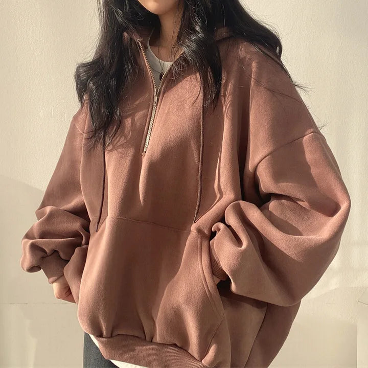 2024 Harajuku Loose Pullover Women Hoodie Oversized Top Summer Zip Up Sweatshirt Female Casual Long Sleeve Pocket Hooded