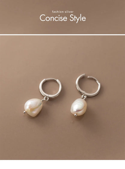 Modian 925 Sterling Silver Baroque Pearl Ear Buckles For Women Trendy Bright Simple Hoop Earrings Fine Jewelry Luxury Gift