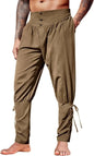 Mens Medieval Ankle Pants Renaissance Viking Pirate Lace Up Tapered Halloween Linen Costume Trousers Cargo Pants