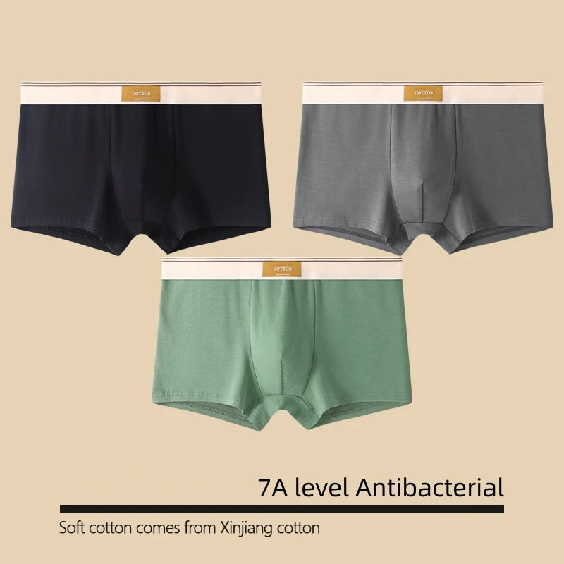 1/3Pcs Set Solid Color Men's Boxer Shorts Breathable Cotton Elastic Boyshorts Antibacterial 7A Level Comfortable Male Underwear