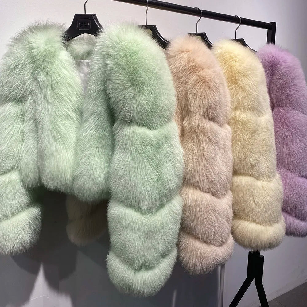 YOLOAgain Women's Natural Fox Fur Jacket 2025 Winter Warm Luxury Real Fox Fur Coat