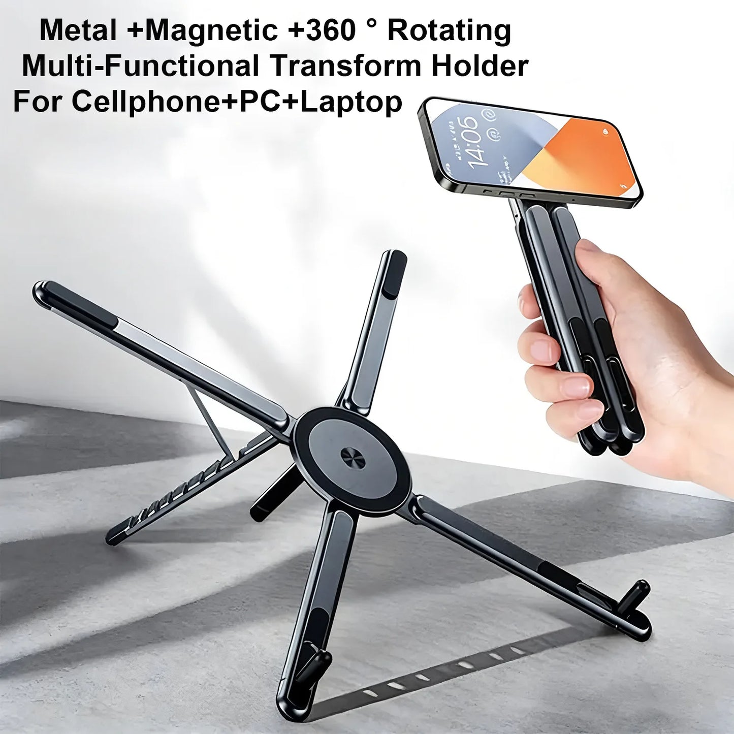 Foldable Magnetic Laptop Stand Aluminum Alloy Portable Adjustable Stand Heat Dissipation Holder for Smart Phone Tablet Notebook