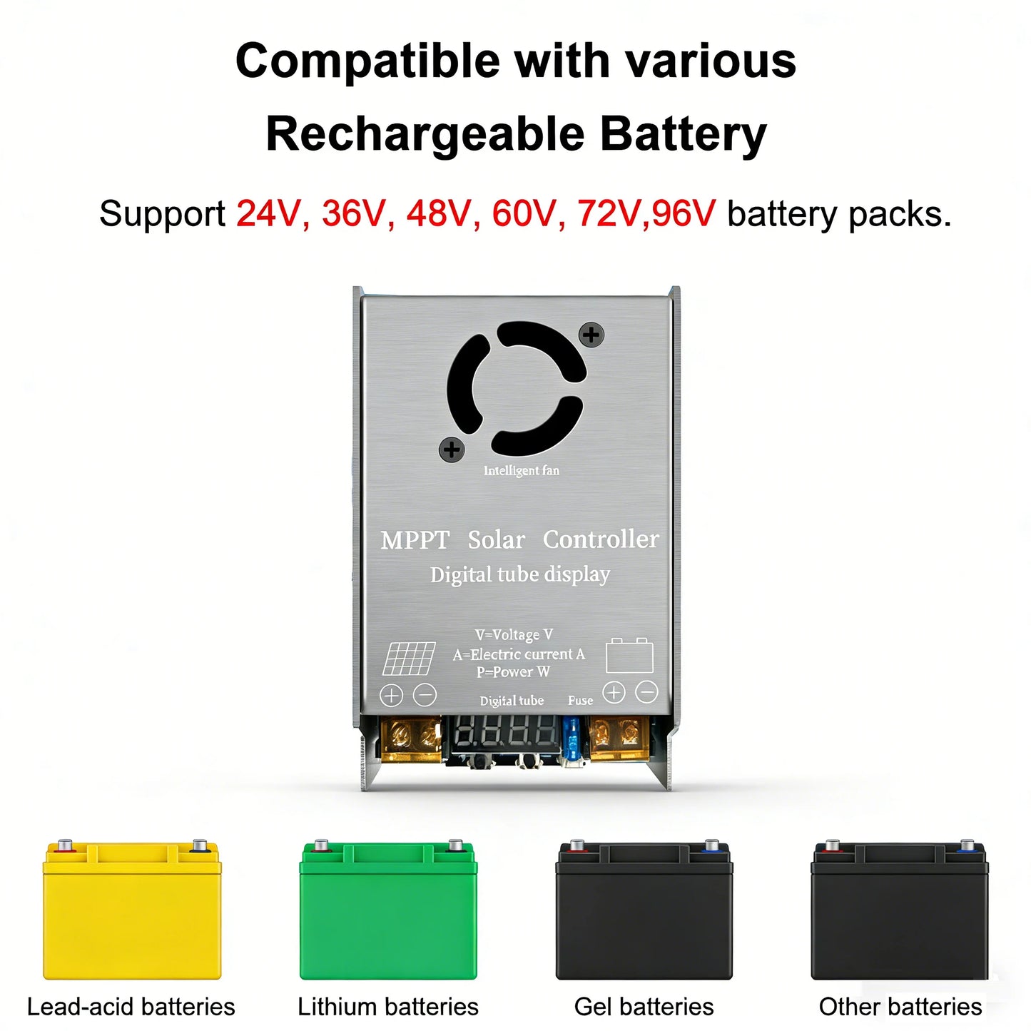 Step-Up MPPT Solar Controller Booster 450W 12A Digital Display Charging 9V-60V Input for 12V-120V Lithium Lead-Acid