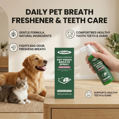Kriath Pet Fresh Breath Oral Spray Removing Plaque Buildup Eliminate Bad Odor Relieve Oral Discomfort Pet Teeth & Gum Care Mist