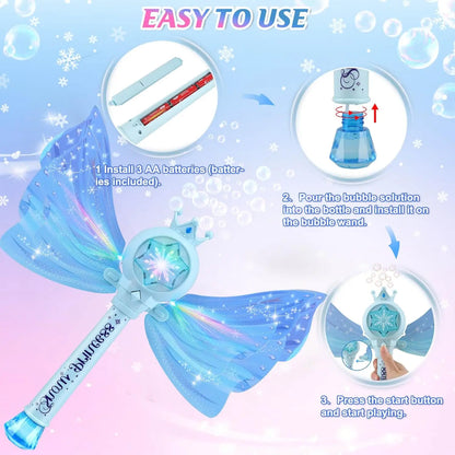 Children's Bubble Machine, Glowing Princess Bubble Stick, with Music and Detachable Wings, Outdoor Indoor Garden Party Toy