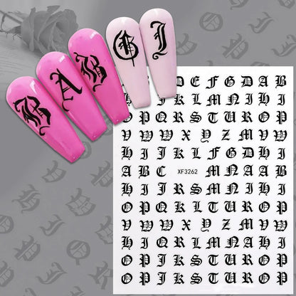 3D Glittery Gothic Letter Design Nail Art Stickers Uppercase Alphabet Letters Artistic Designs DIY Nail Art Decals Decoration #1