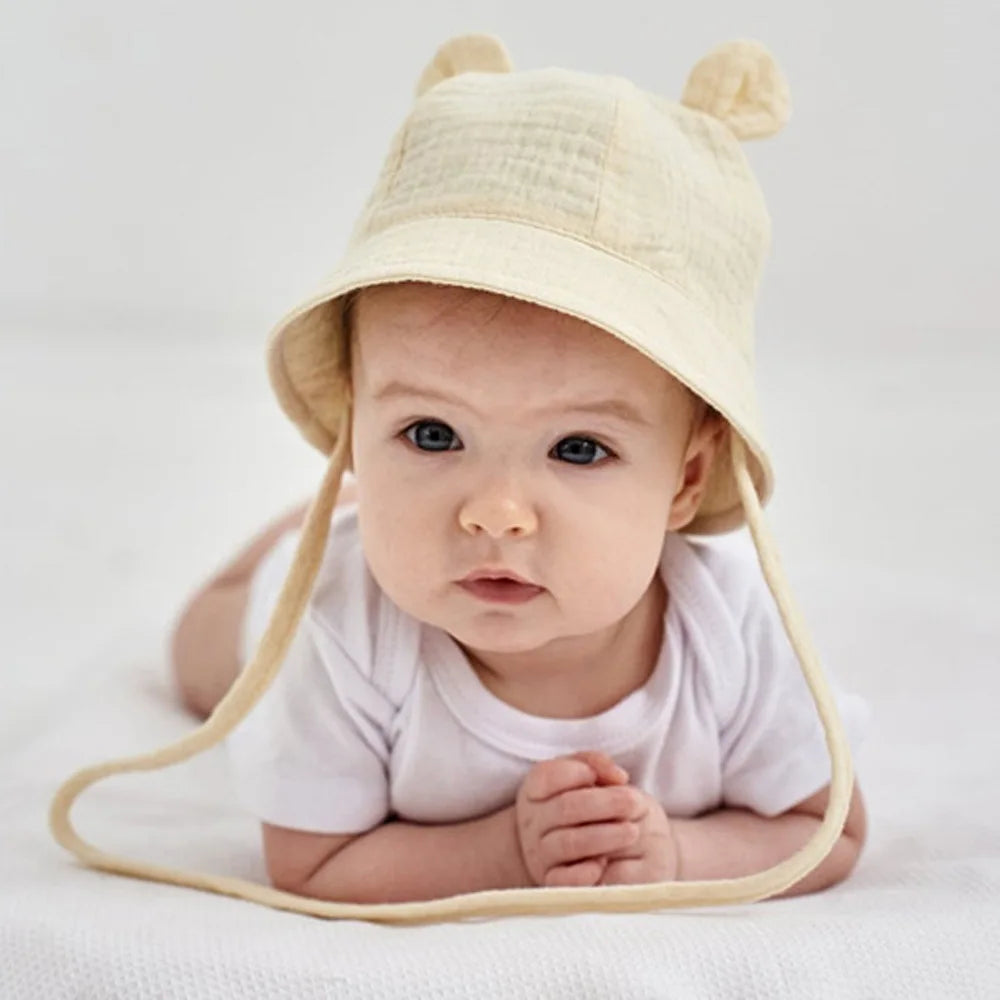 Baby Cotton Sun Hat New Children Outdoor Rabbit Ear Beach Caps Boy Girl Print Panama Hat Unisex Beach Bucket Hat For 3-12 Months