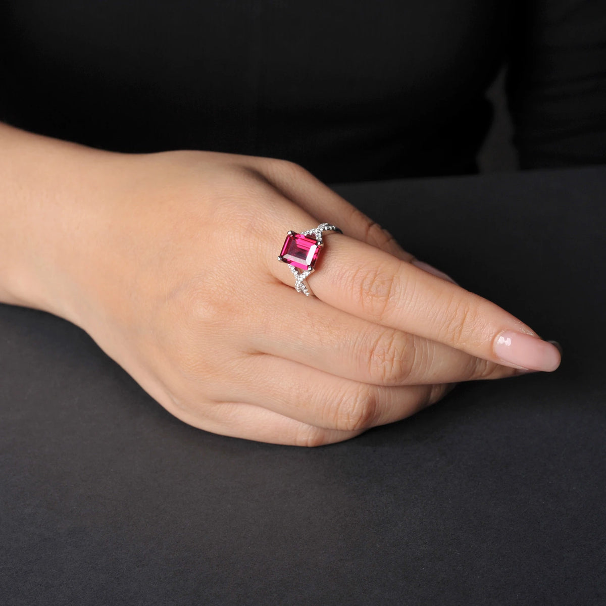 Potiy 4.16ct Created Red Ruby 925 Sterling Silver Wedding Engagement Promise Ring for Women Fashion Party Jewelry Gift