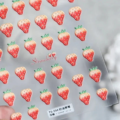 Fresh Sweet Fruits Strawberry Cherry Bowknot Love Heart Lemon 5D Nail Art Stickers Self Adhesive Decorations Nail Manicure Decal