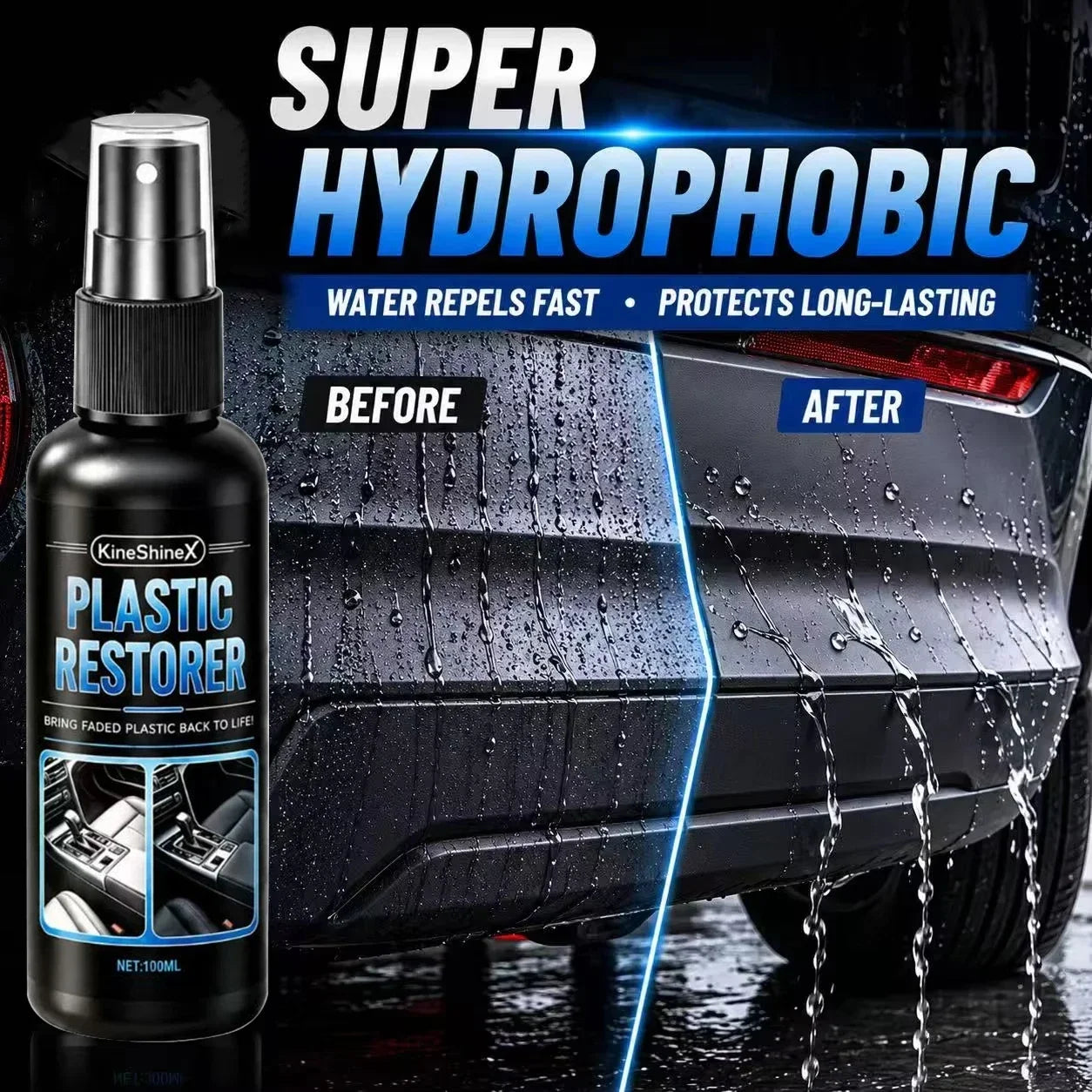 Professional Car Plastic Restorer Spray Refreshes Shine for Dashboard Door Trim Seats 100ml
