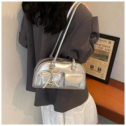 Fashionable Underarm Bow Bag for Women 2024 Korean Edition New Simple Leisure Pillow Bag Trendy Versatile Shoulder Bag