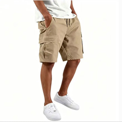 2026 Summer Men Loose Straight Pants Casual Multi-Pocket Shorts Pure Color Fashion Men Shorts Drawstring Daily Cargo Short Pants