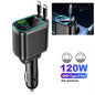 5 In 1 Car Charger 66W Max with Retractable Cable PD30W+2.4A Voltage Display Super Fast Charging 22.5W for iPhone & Android