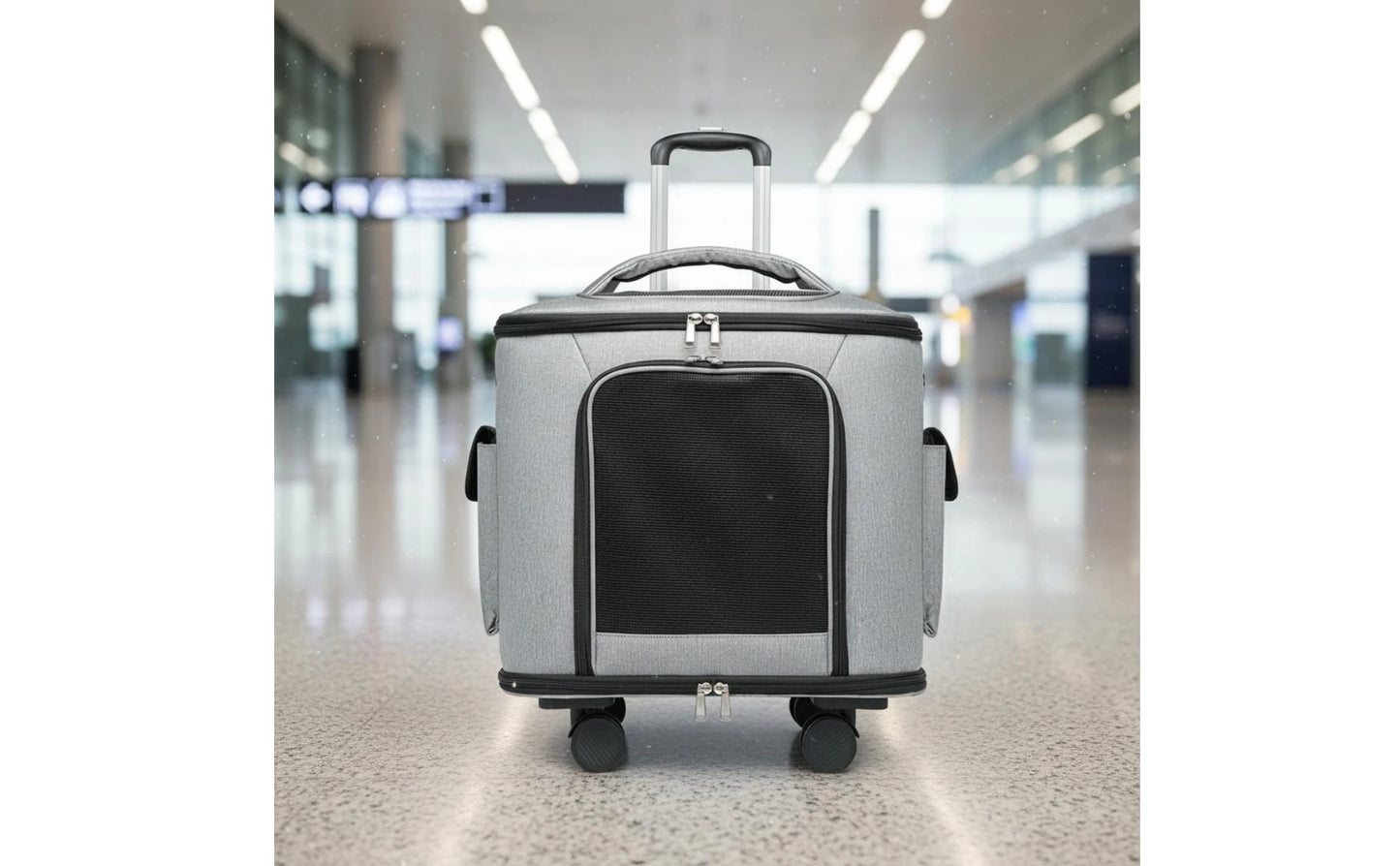 Rolling Pet Carrier Quiet Wheels Feline Carrier Suitcase Feline Travel Bag Large Capacity Portable for Outdoor
