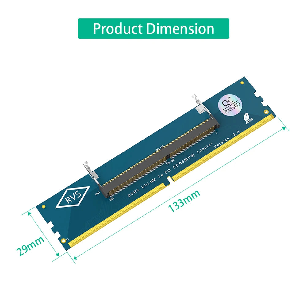 5-1PC Laptop SO DDR5 RAM To Desktop DDR5 U-DIMM Adapter Laptop To Desktop SO-DIMM To PC DIMM Card DDR5 Memory RAM Adapter Card