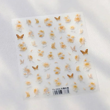 Shiny Jelly Butterfly Charming Golden Gradient Bowknot 5D Self Adhesive Nail Art Sticker Flower Petal Rhinestone Manicure Decals