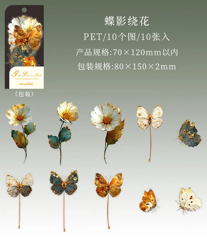 10pcs/1lot Kawaii Scrapbook Sticker Golden Flower Shadow Scrapbooking Supplies Planner Decorative Stationery Sticker