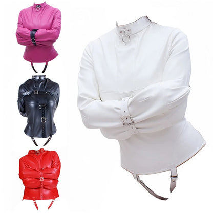 BDSM Leather Armbinder Restraint Straitjacket Sex Toy,Straight Jacket Bondage Adjustable Belt,Slave Cosplay Women's Sexy Costume