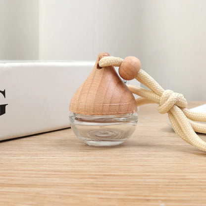 6ML Empty Car Air Freshener Pendant Perfume Glass Bottle With Wooden Caps Refillable Car Essential Oil Diffuser Bottle