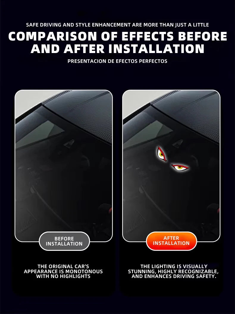 Solar Demon's Eye Car Lights Dynamic Expression Led Light Ambience Lamp Decoration Rechargeable Warning Lamps with Suction Cups