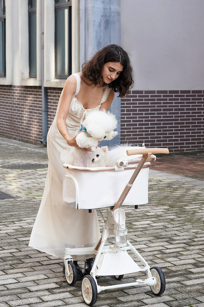 Luxury PU leather pet stroller,Car Pet Basket,lightweight Foldable Dog Travel Stroller,Portable Outdoor Cat and Dog Stroller