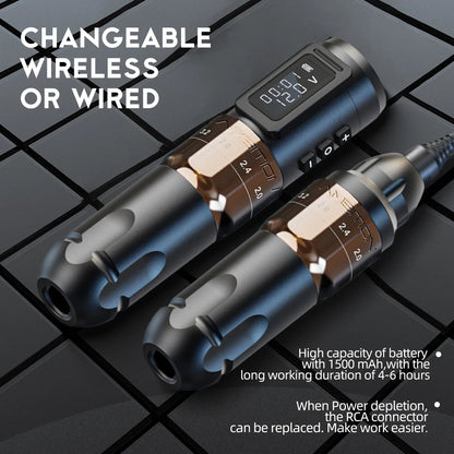 Ambition MARS-U Professional Wireless Tattoo Machine Pen Adjustable Stroke 2-4mm Cartridge 1800mAh Coreless Motor Tattoo Artists