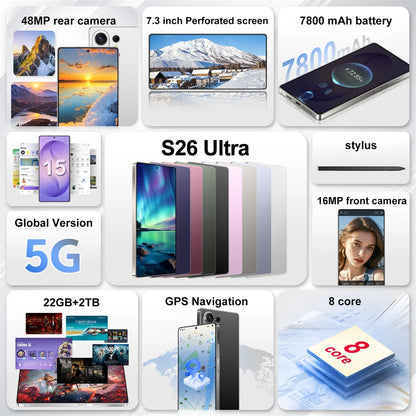 New Mobile Phones for S26 Ultra Smartphone Android 5G 7.3HD Cell Phone 22G+2TB 7800mAh Unlocked Dua Sim Wifi Global Version
