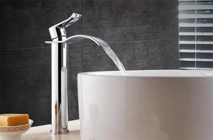 Basin Faucet Gold and White Waterfall Faucet Brass Bathroom Faucet Bathroom Basin Faucet Mixer Tap Hot and Cold Sink Faucet