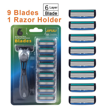 1 Handle + 12 / 17 Blades/ Men Women Manual Safety razor 6-Layer Stainless Steel Hair Removal Shaving Replaceable Shaver Head
