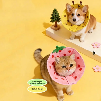 Cartoon Cat Elizabeth Collar Strawberry Bees Cat Neck Protective Circle Breathable Anti-Scratch Cat Dog Grooming Cover