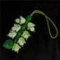 Elegant Floral Glass Keychain With Green Leaf Accents – Charming Nylon Rope Pendant For Women, Perfect For Keys Or Gifts, Floral