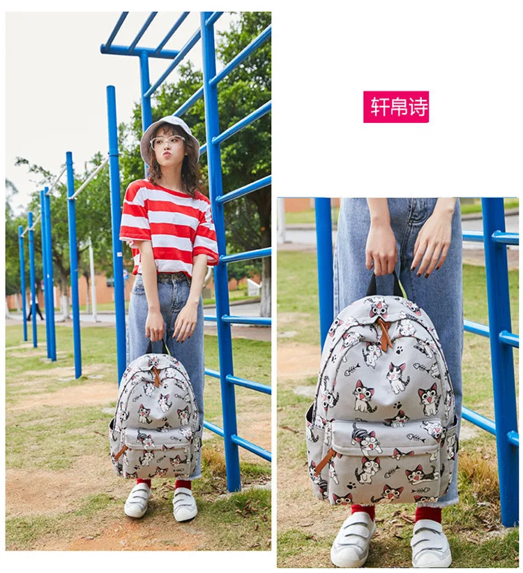 Cute Cat School Bags For Teenage Girls Students Backpack Waterproof Book Bag Travel College Laptop Backpack