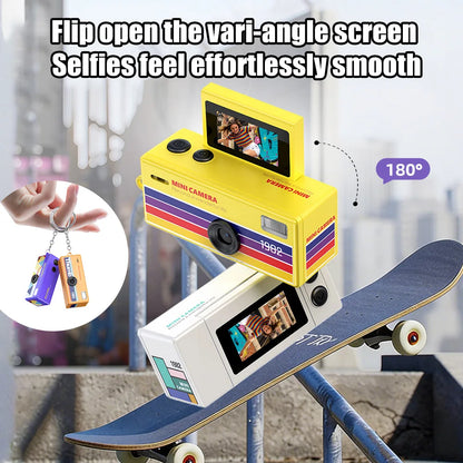 Ourlife Digital Camera 180° Flip Screen Selfile Keychain Camera Retro Support Memory Card HD Very Small Camcorder Video Recorder