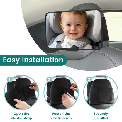 Baby Car Mirror, Shatterproof Rearview Safety Monitor for Infant, Universal Fit for Car Headrests with Non-Slip Strap