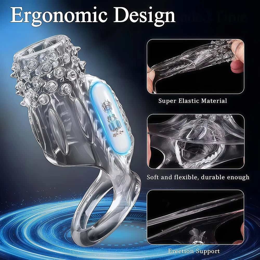 Vibrator Penis Sleeve Cock Ring Ejaculation Extender for Penis Testicles G Spot Stimulation Couples Adult Sex Toys for Men Women