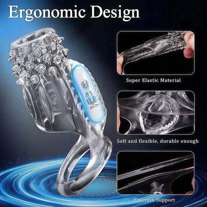 Vibrator Penis Sleeve Cock Ring Ejaculation Extender for Penis Testicles G Spot Stimulation Couples Adult Sex Toys for Men Women
