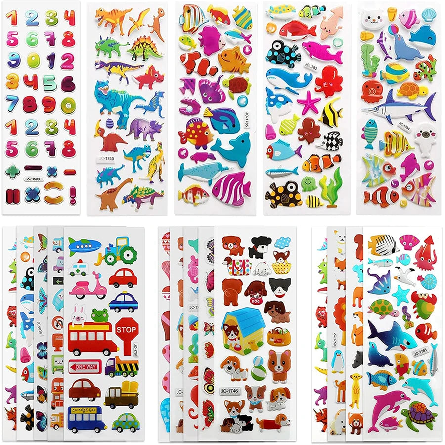 12/24pcs 3D Cartoon Bubble Stickers More Than 100+ Styles Random DIY Decoration Graffiti Stickers for Diary Luggage Laptop