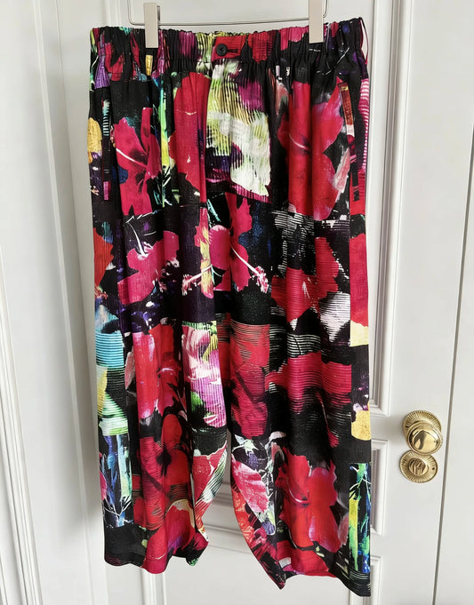 TOP-YAMAMOTO original design floral printed linen ankle corner pants, loose and tight waist nine-inch pants