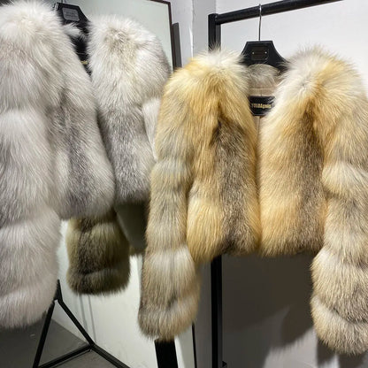 YOLOAgain Women's Natural Fox Fur Jacket 2025 Winter Warm Luxury Real Fox Fur Coat