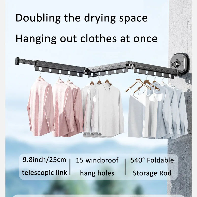 1 Pc No Punching Wall Mounted Clothes Hanger Retractable Wall Mounted Laundry Drying Rack Collapsible Drying Racks Space Saving