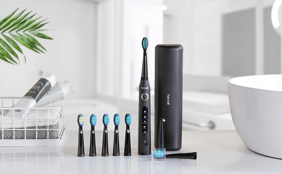 Fairywill FW507 Electric Sonic Toothbrush USB Charger Tooth 8Brush Replacement Waterproof Electronic Toothbrush with Travel Case