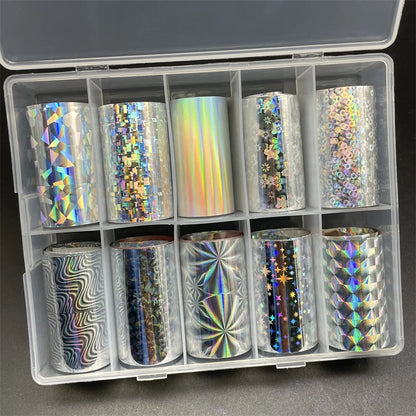 10 Patterns New Metal Nail Foils for Transfer Paper Stickers Floral Chameleon Nails Wraps DIY Water Marble Nail Art Decorations
