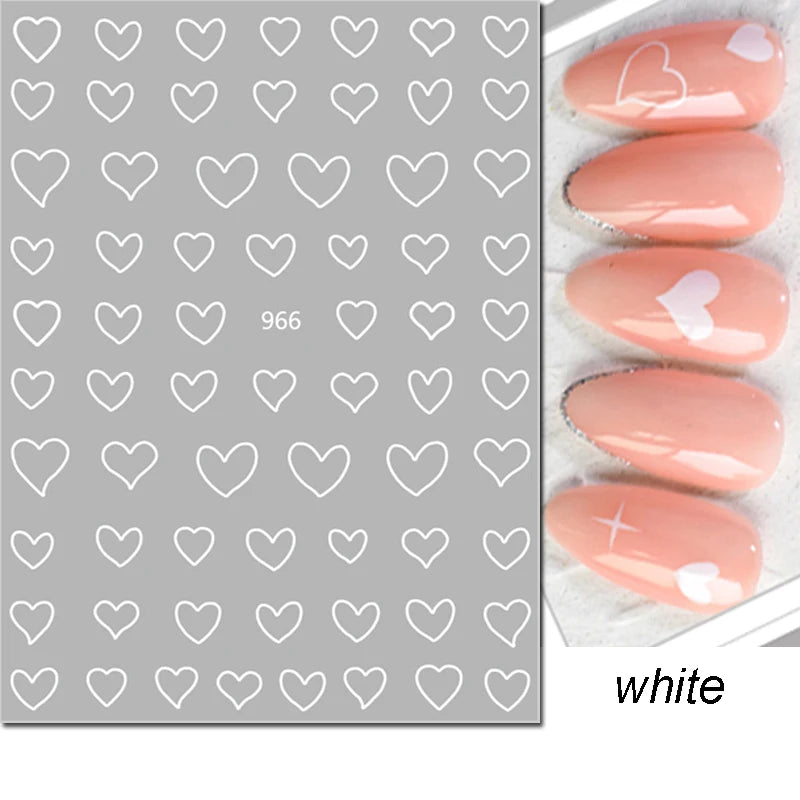 3d Nail Art Stickers Red Black White Love Hearts Stars Clouds French Full Tips Adhesive Nail Decals Slider For Manicure