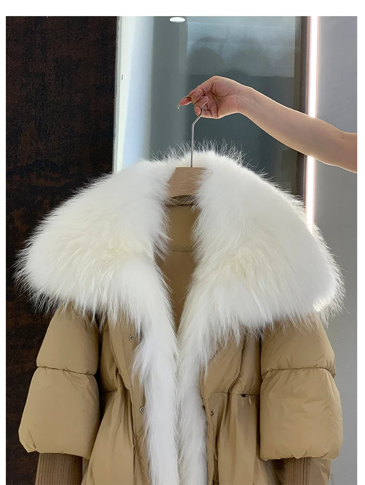 Oversized Winter Warm Real Fox Fur Collar Black Down Coat Women Puffer Outerwear Jackets 2024 Autumn Winter