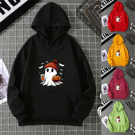 Women's Fashion Tops Casual O-neck Halloween Print Long Sleeve Loose Pullover Shirts, Creative Halloween Theme Printed Hoodie