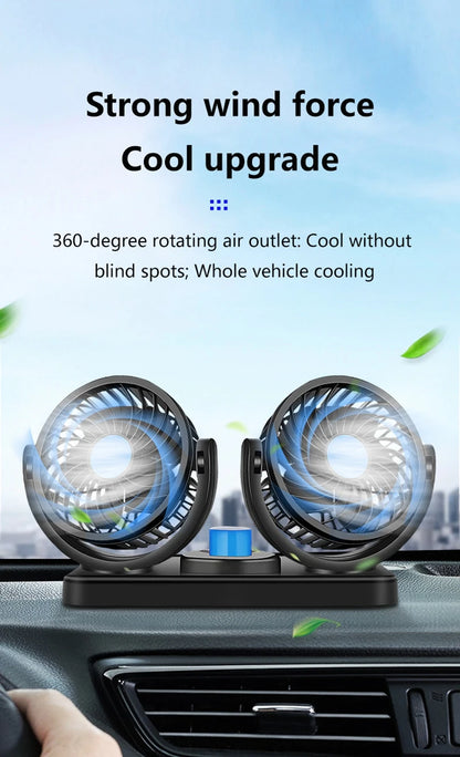 Car Fan 360° Adjustable 2 Head Air Fan Automotive Electric Fan USB/12V/24V 2 Speeds Car Silent Fan For Home Desk