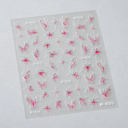 Shiny Jelly Butterfly Charming Golden Gradient Bowknot 5D Self Adhesive Nail Art Sticker Flower Petal Rhinestone Manicure Decals