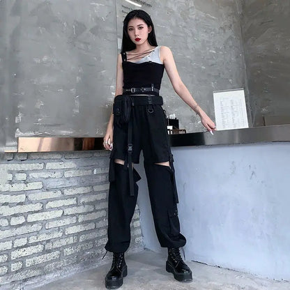 Casual Pants Women Cargo Korean Style Solid Spring Young Ladies Elastic Waist Popular Street Wear  Simple Ins Cozy Cool