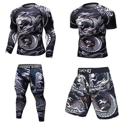 New Men Sports Jiu Jitsu BJJ Suit Gym Fitness Compression Clothes Running Jogging Sport Wear Exercise Workout Rashguard Tights