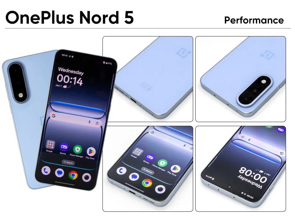 New OnePlus Nord 5 Smartphone 5G Snapdragon™ 8s Gen 3 6.83”AMOLED Display 144 Hz 5200mAh 80W SUPERVOOC 50MP Dual Cameras